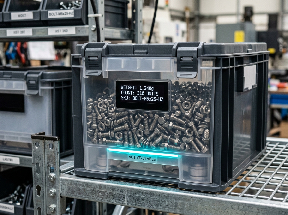 Detalle del cajón con balanza y display OLED